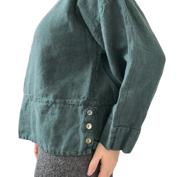 Bryn Walker Petrol Dark Teal 100% Linen Lagenlook Hippy Tunic Blouse Sz L - Picture 5 of 7